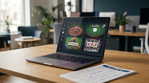 laptop-on-table-with-solitaire-and-printed-sheet